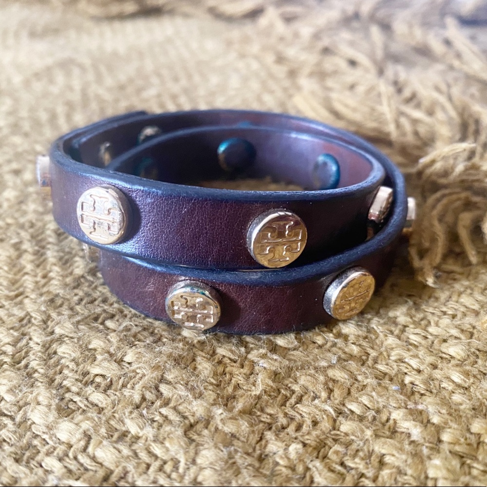 Tory Burch Leather Logo Double Wrap Bracelet